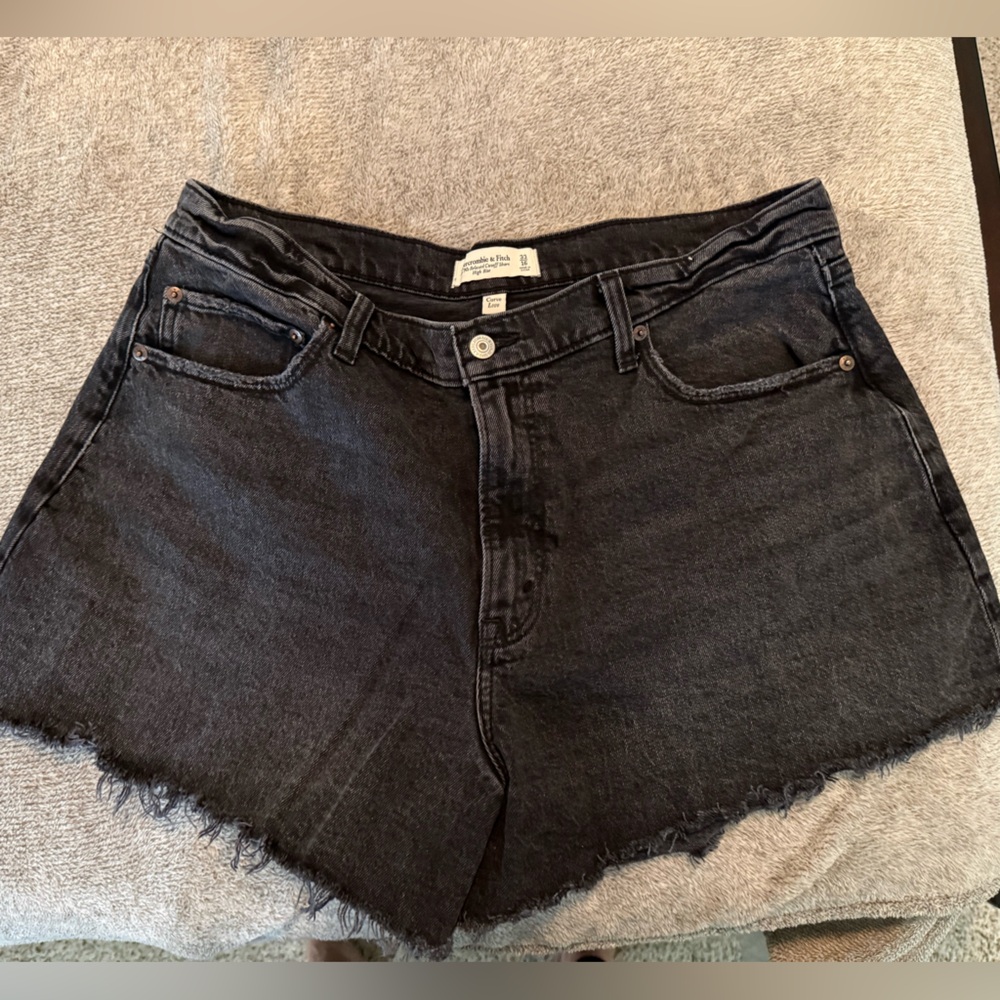 Abercrombie & Fitch Curve Love Black Denim Cut Off Shorts